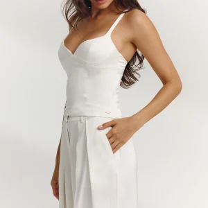 Crop Top Structuré en Satin - Écru