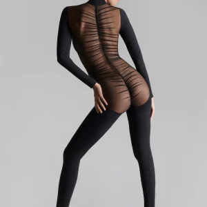 Catsuit dos transparent manches longues - Nuit Fauve