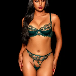 Charlotta Emerald Bra & Bottom Lingerie Set