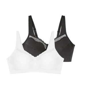 Lot de deux soutiens-gorge sans armatures Cotton confort blanc et noir