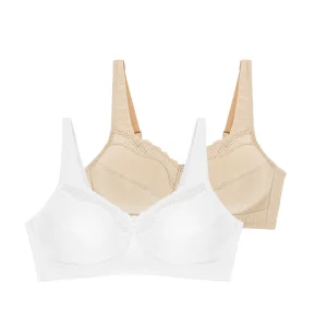 Lot de deux soutiens-gorge sans armatures Cotton confort blanc et nude