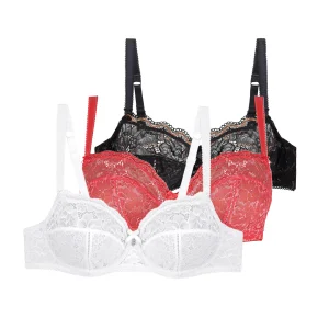 Lot de trois soutiens-gorge emboîtants blanc grenadine noir Luccia