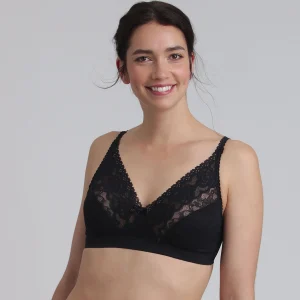 Soutien-gorge sans armatures noir Flower Elegance Recyclé